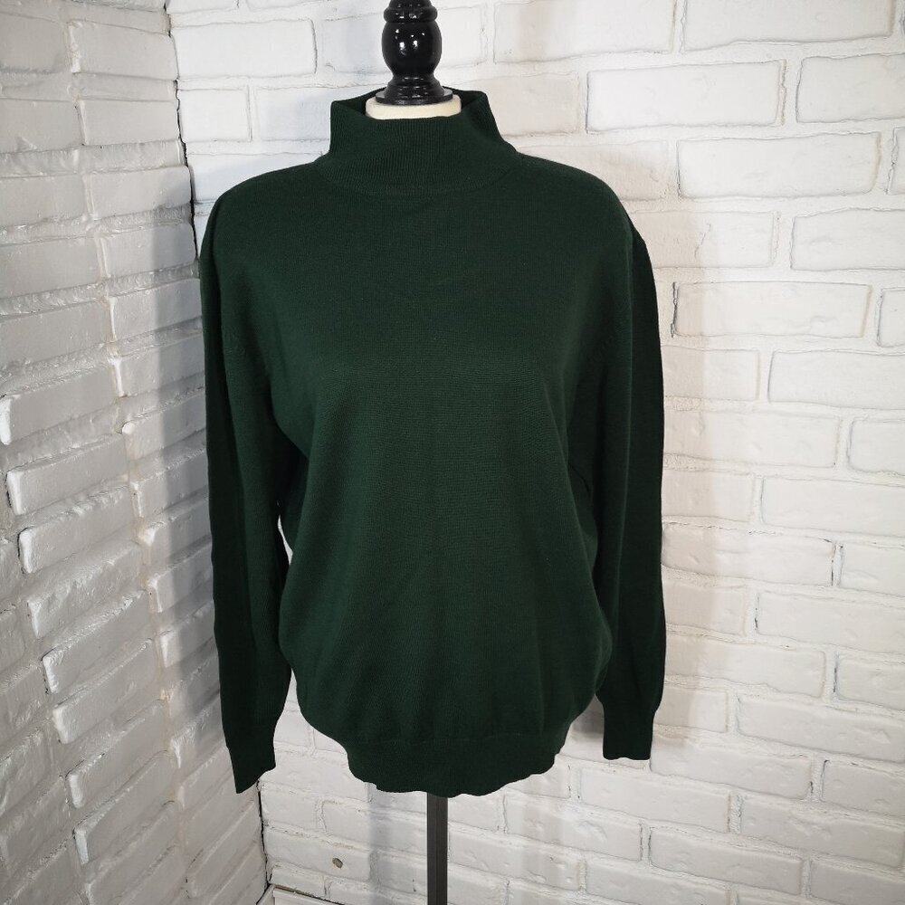 Antels Ladies Size 1X Dark Green Made in Hong Kong Mock Neck Sweater